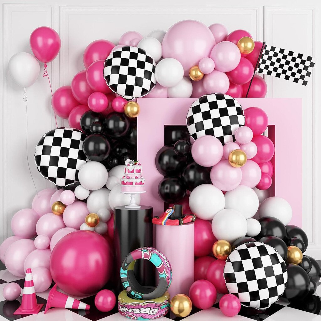 Balloon Arch Kit - 116Pcs Pink Race Car Balloon Arch