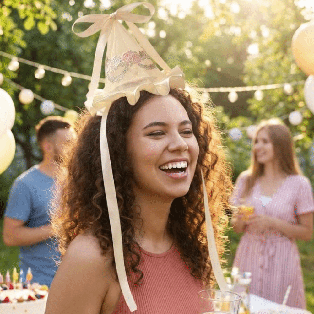 Party Hat Cone - Cute Style Embroidery Mesh Birthday Hat