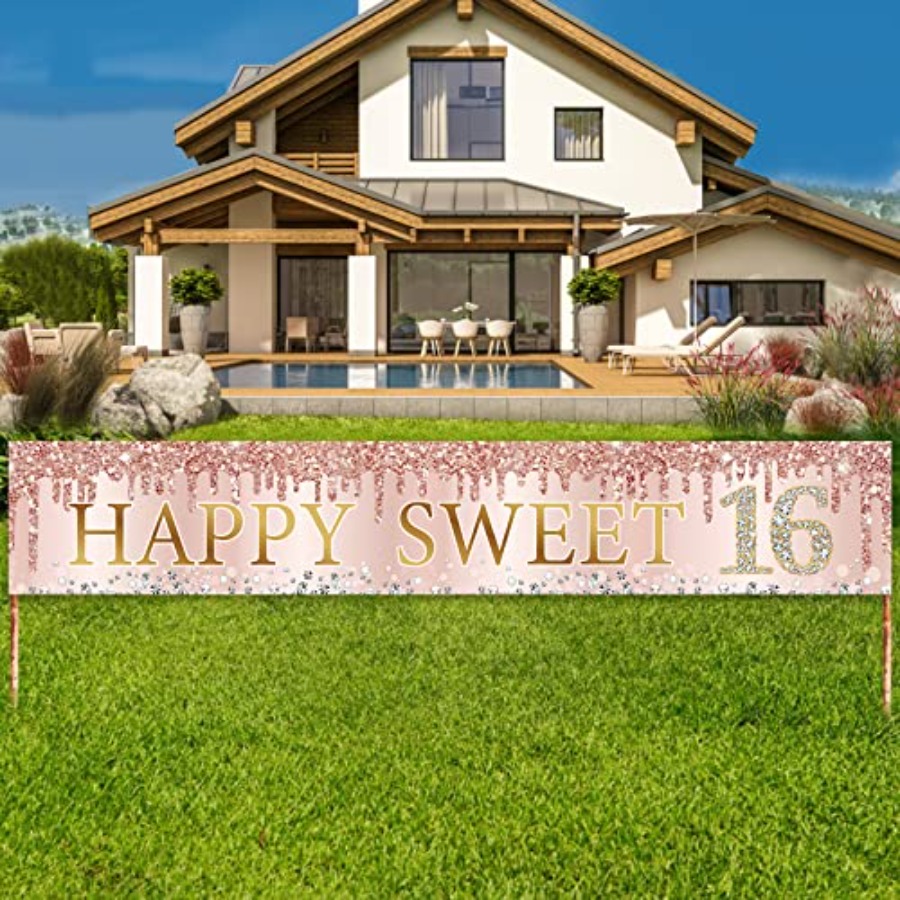 Party Banner Gold - Sweet 16th Birthday Banner Decorations for