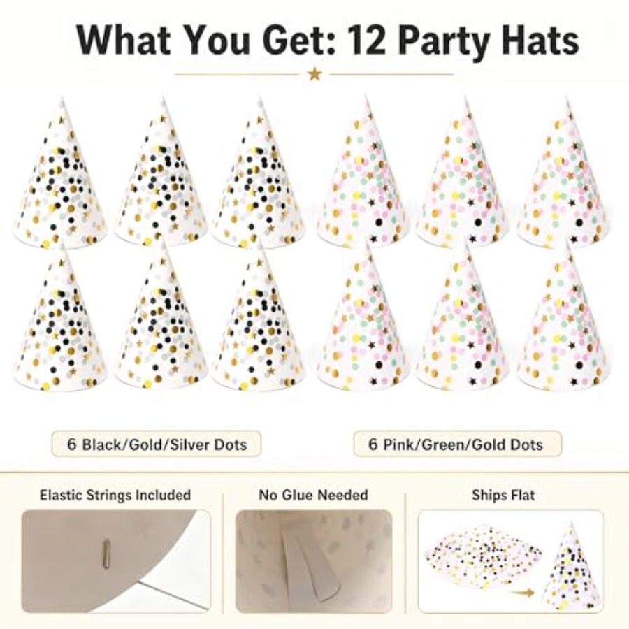 Boieo Gold Polka Dot Birthday  - Party Hat Cone 리뷰 및 가격