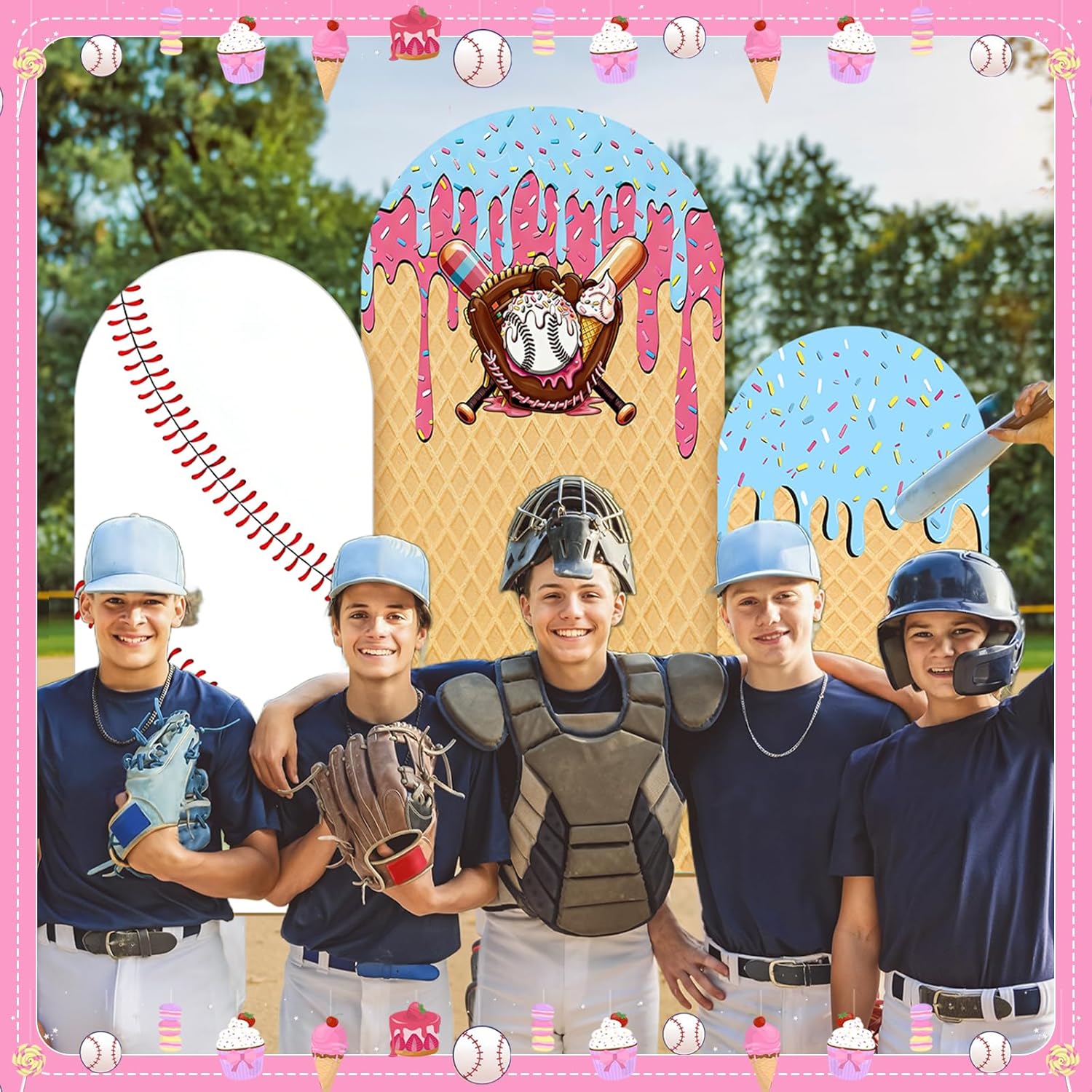 Baseball Ice Cream Drip Arch B - Dessert Table Backdrop 리뷰 및 가격