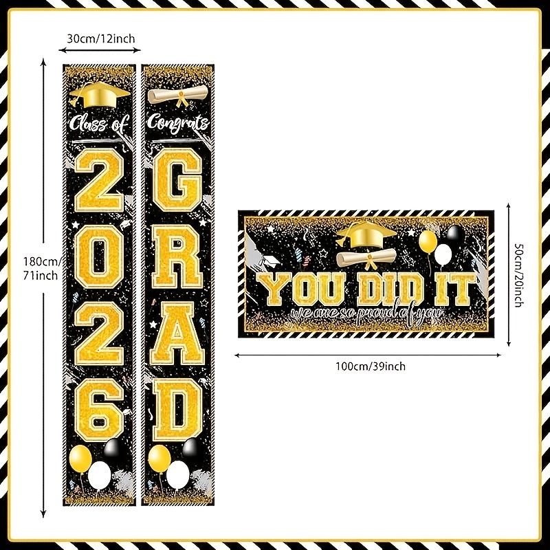 2D 3Pcs 2026 Graduation Banner - Party Banner Gold 리뷰 및 가격