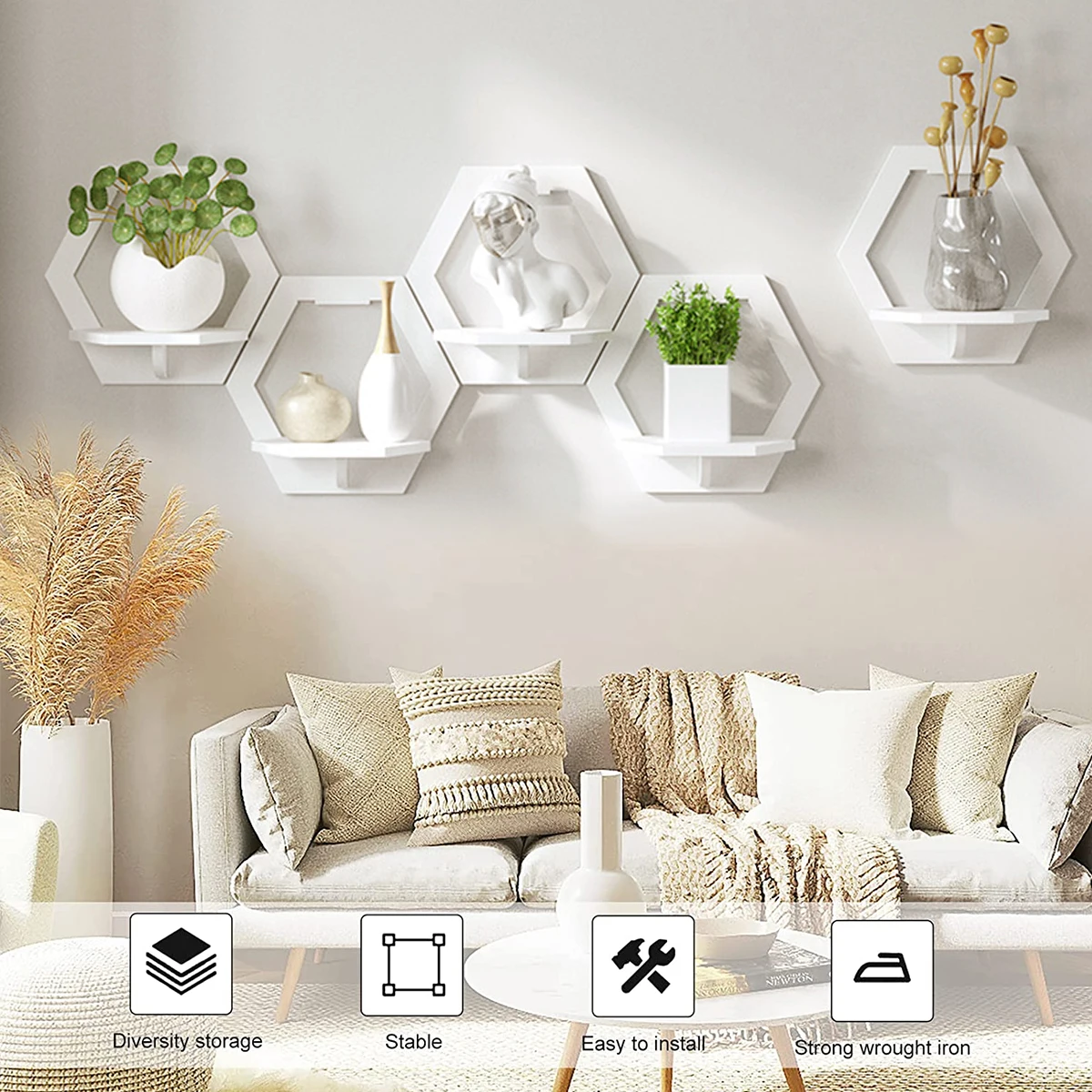 3Pcs Hexagon Wall Shelf Punch  - Flower Wall Panel 리뷰 및 가격