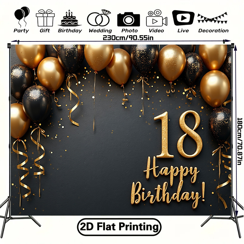 2D 1Pc Black & Gold Balloons B - Party Banner Gold 리뷰 및 가격