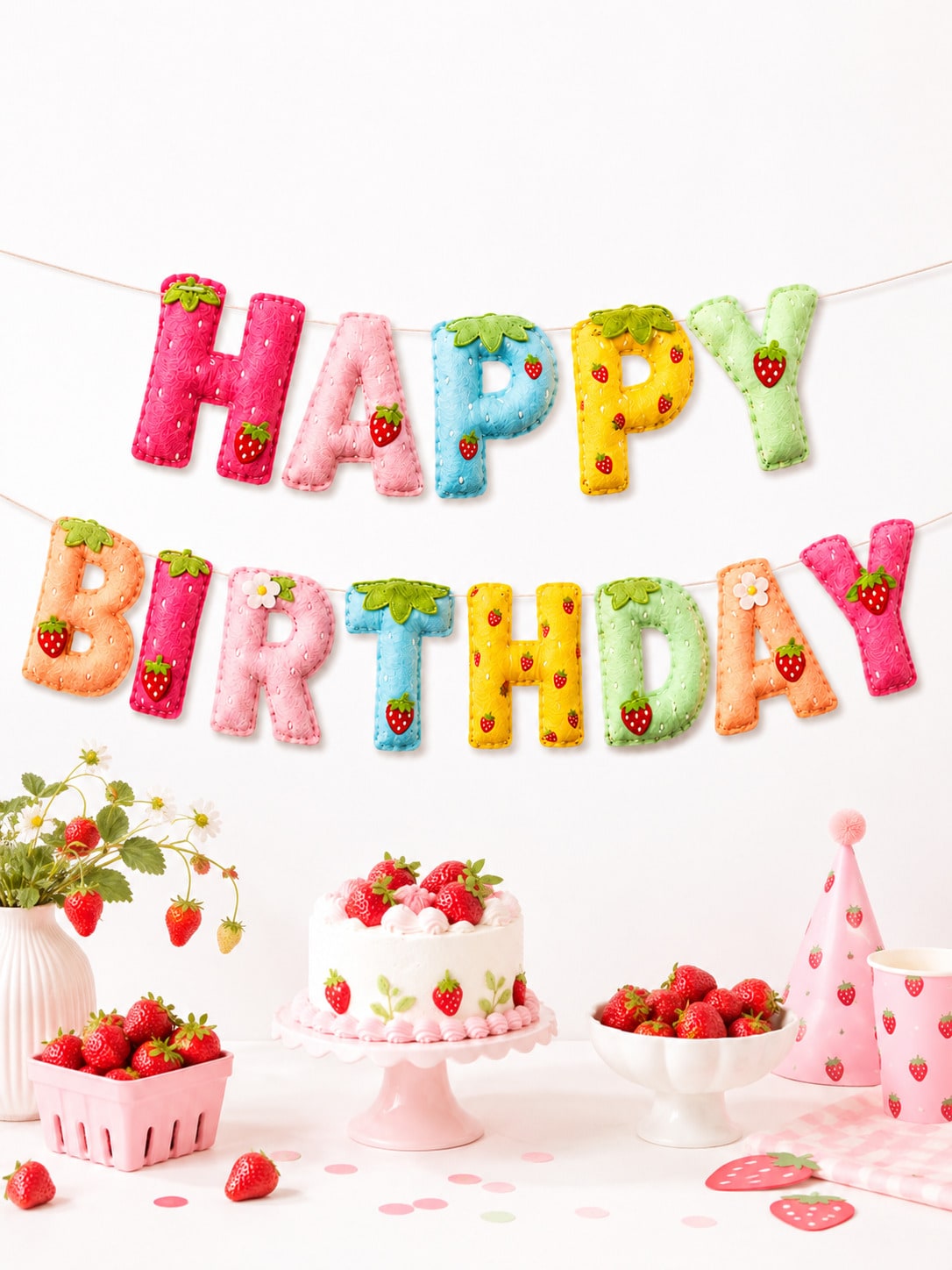 Strawberry Theme Happy Birthda - Dessert Table Backdrop 리뷰 및 가격
