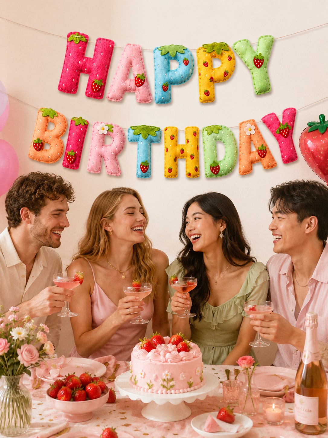 Strawberry Theme Happy Birthda - Dessert Table Backdrop 리뷰 및 가격