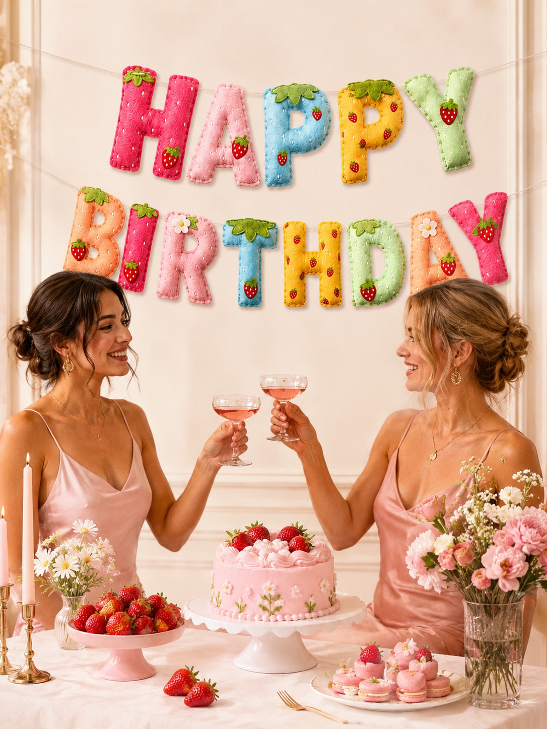 Strawberry Theme Happy Birthda - Dessert Table Backdrop 리뷰 및 가격