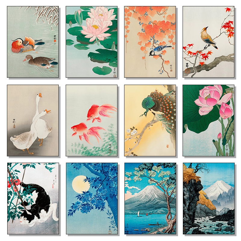 Retro Japanese Flowers Cat Dog - Flower Wall Panel 리뷰 및 가격