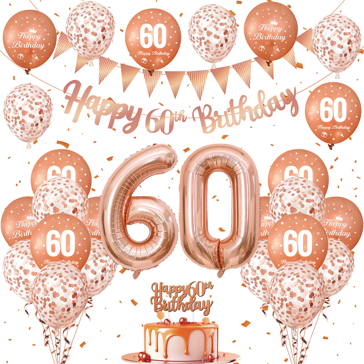 1Set Rose Gold Birthday Decora - Party Banner Gold 리뷰 및 가격