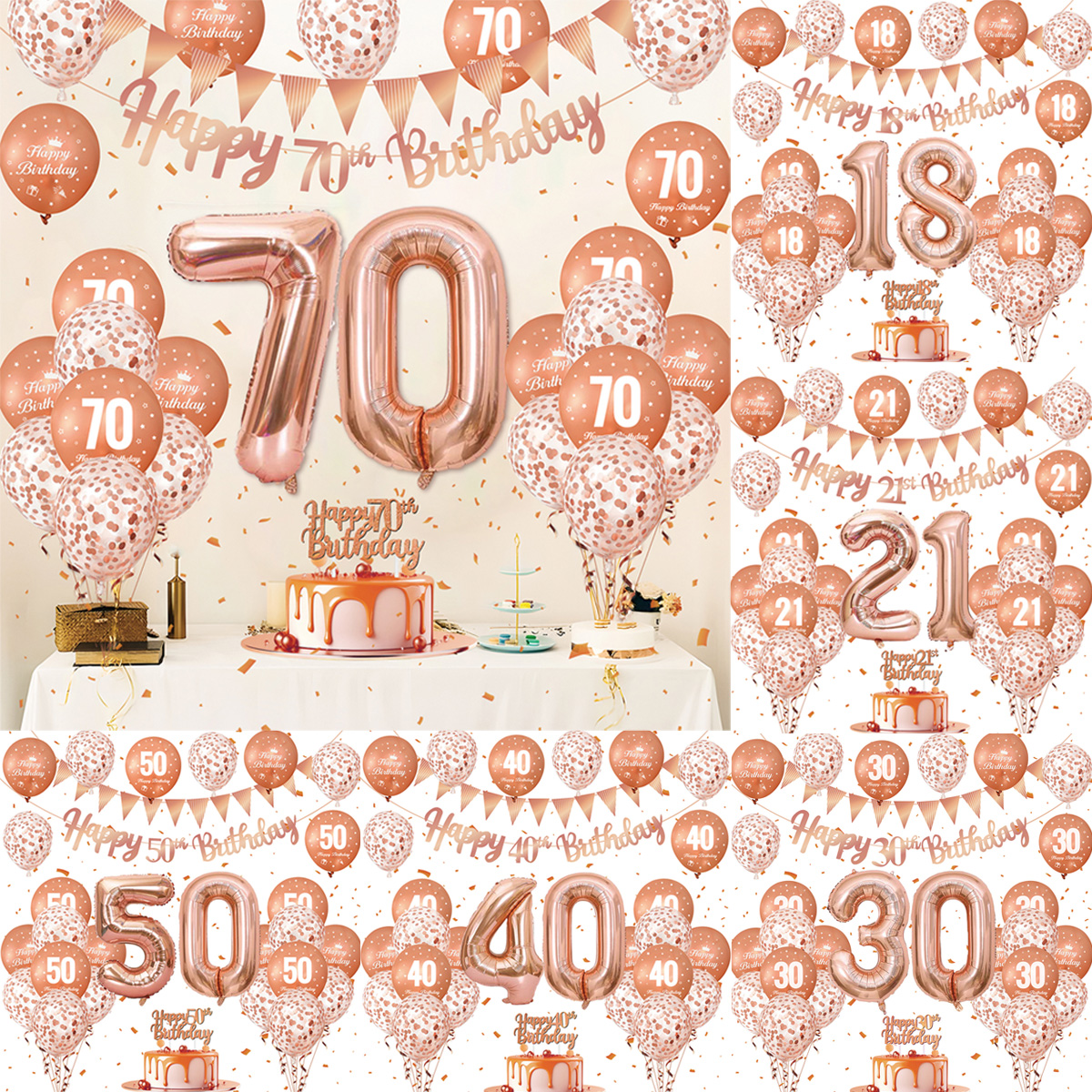 1Set Rose Gold Birthday Decora - Party Banner Gold 리뷰 및 가격