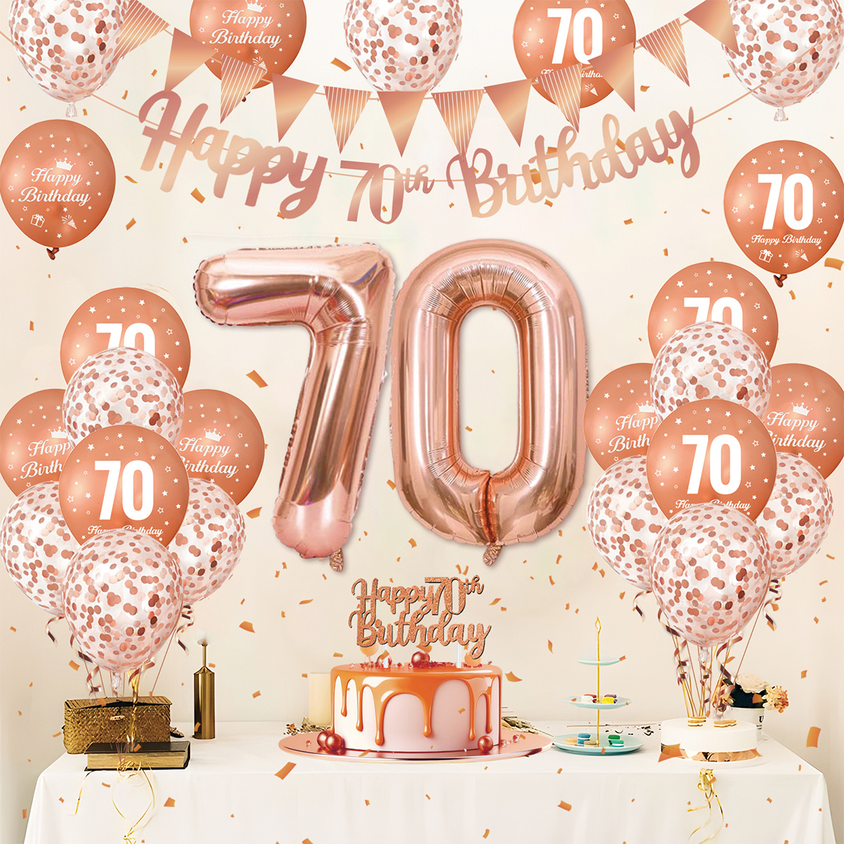 1Set Rose Gold Birthday Decora - Party Banner Gold 리뷰 및 가격