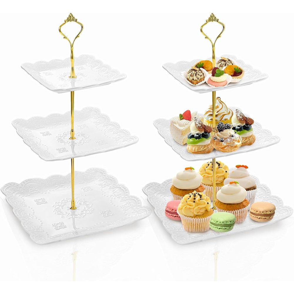 2 Pack 3-Tier White Ceramic Em - Cupcake Stand Tier 리뷰 및 가격