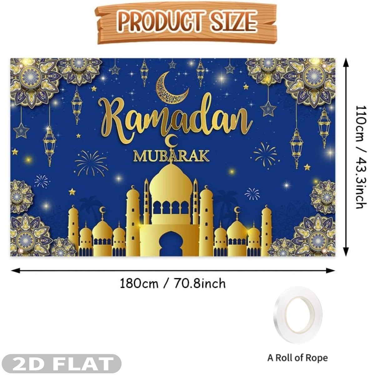 2D FLAT 1pc Ramadan Mubarak Fe - Party Banner Gold 리뷰 및 가격