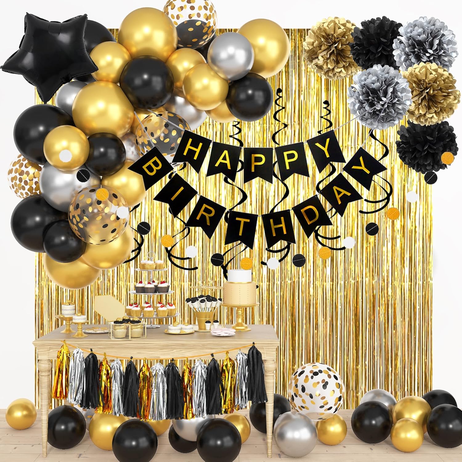 Black Gold Happy Birthday Deco - Balloon Arch Kit 리뷰 및 가격