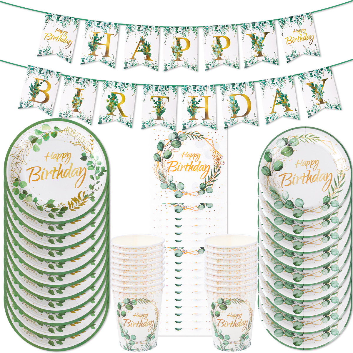 Green Eucalyptus Leaf Happy Bi - Table Cloth Disposable 리뷰 및 가격