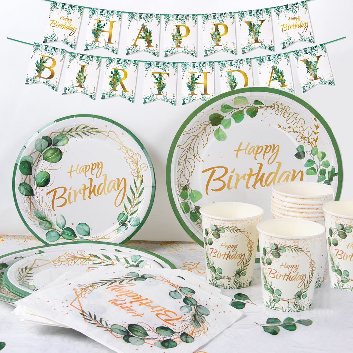 Green Eucalyptus Leaf Happy Bi - Table Cloth Disposable 리뷰 및 가격