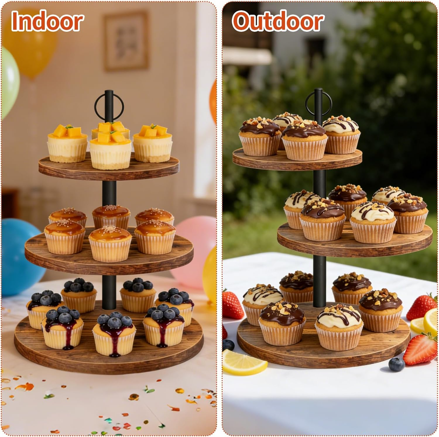 3-Tier Rustic Wood Cupcake Sta - Cupcake Stand Tier 리뷰 및 가격