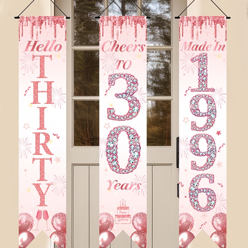2D Flat 3Pcs Pink Gold 30th Bi - Party Banner Gold 리뷰 및 가격