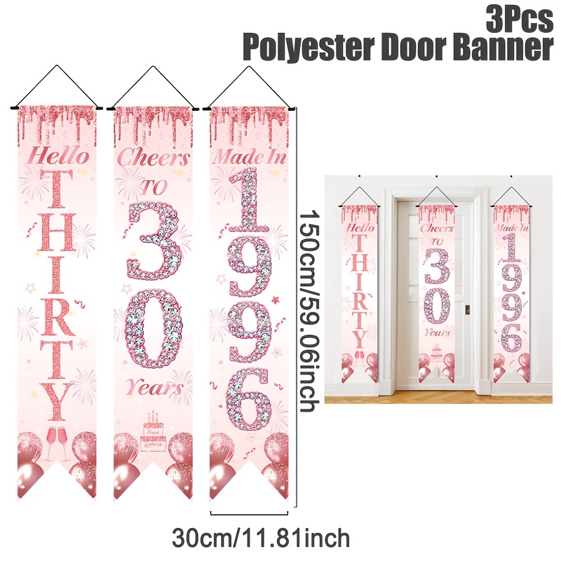 2D Flat 3Pcs Pink Gold 30th Bi - Party Banner Gold 리뷰 및 가격