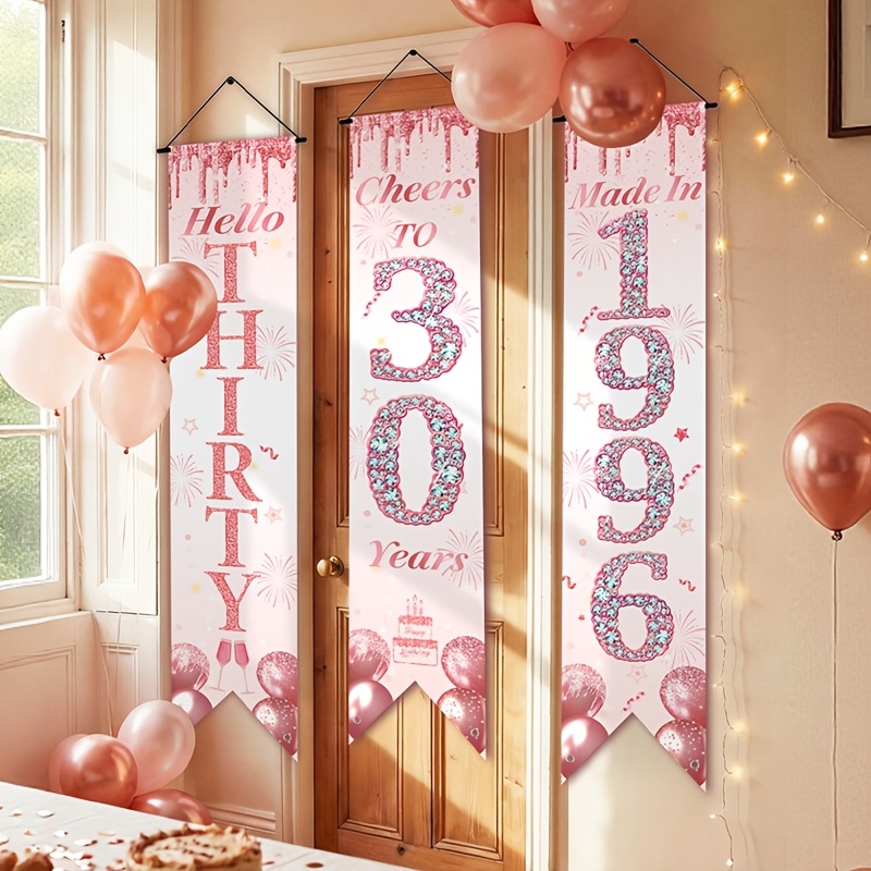 2D Flat 3Pcs Pink Gold 30th Bi - Party Banner Gold 리뷰 및 가격