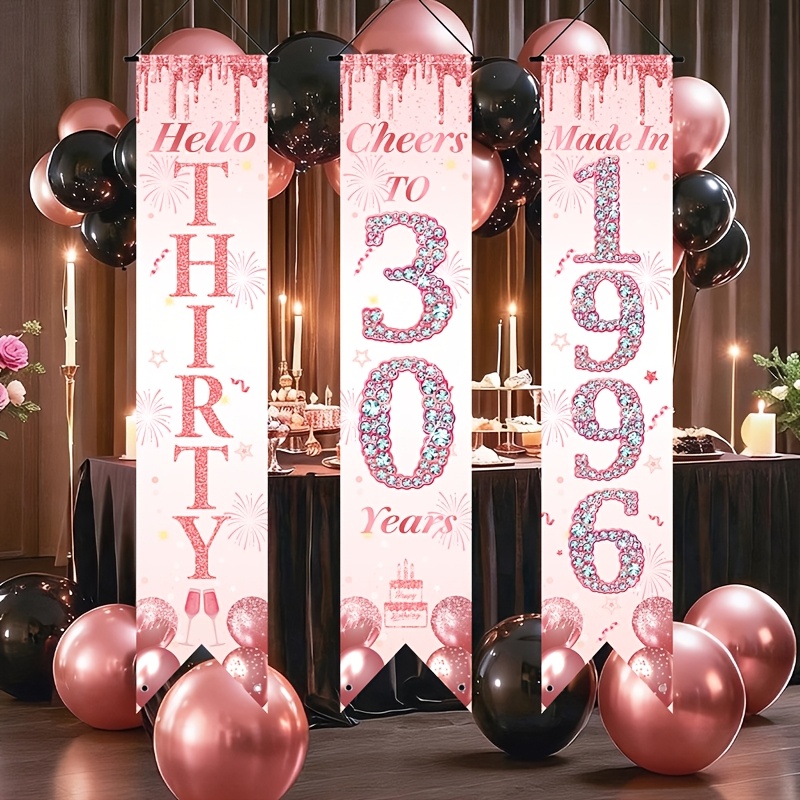 2D Flat 3Pcs Pink Gold 30th Bi - Party Banner Gold 리뷰 및 가격
