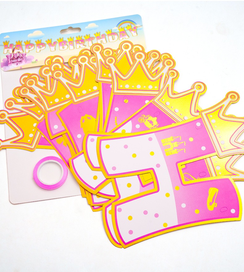Pink Stamping Gold Crown Theme - Party Banner Gold 리뷰 및 가격