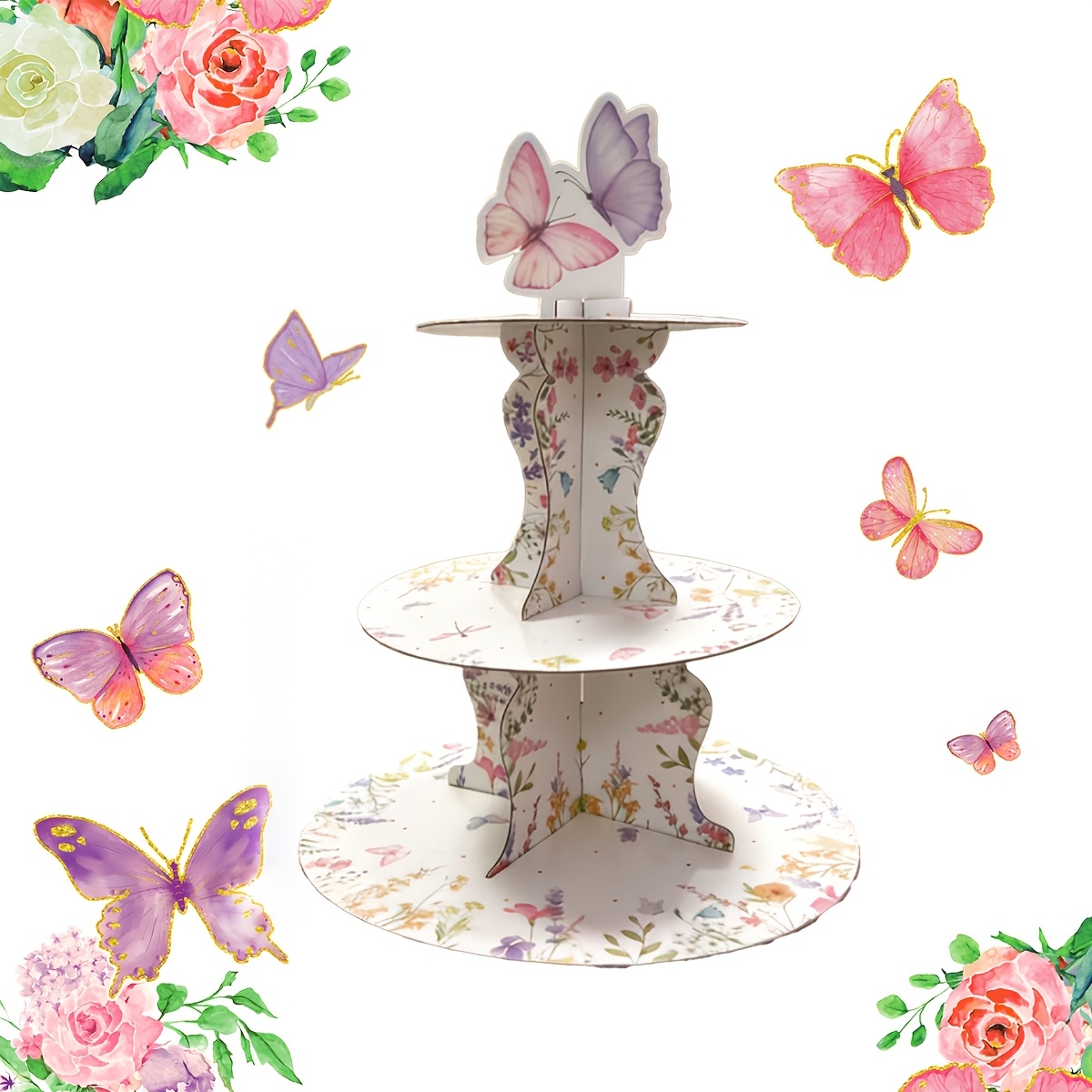 3-Tier Wildflower Butterfly Ca - Cupcake Stand Tier 리뷰 및 가격
