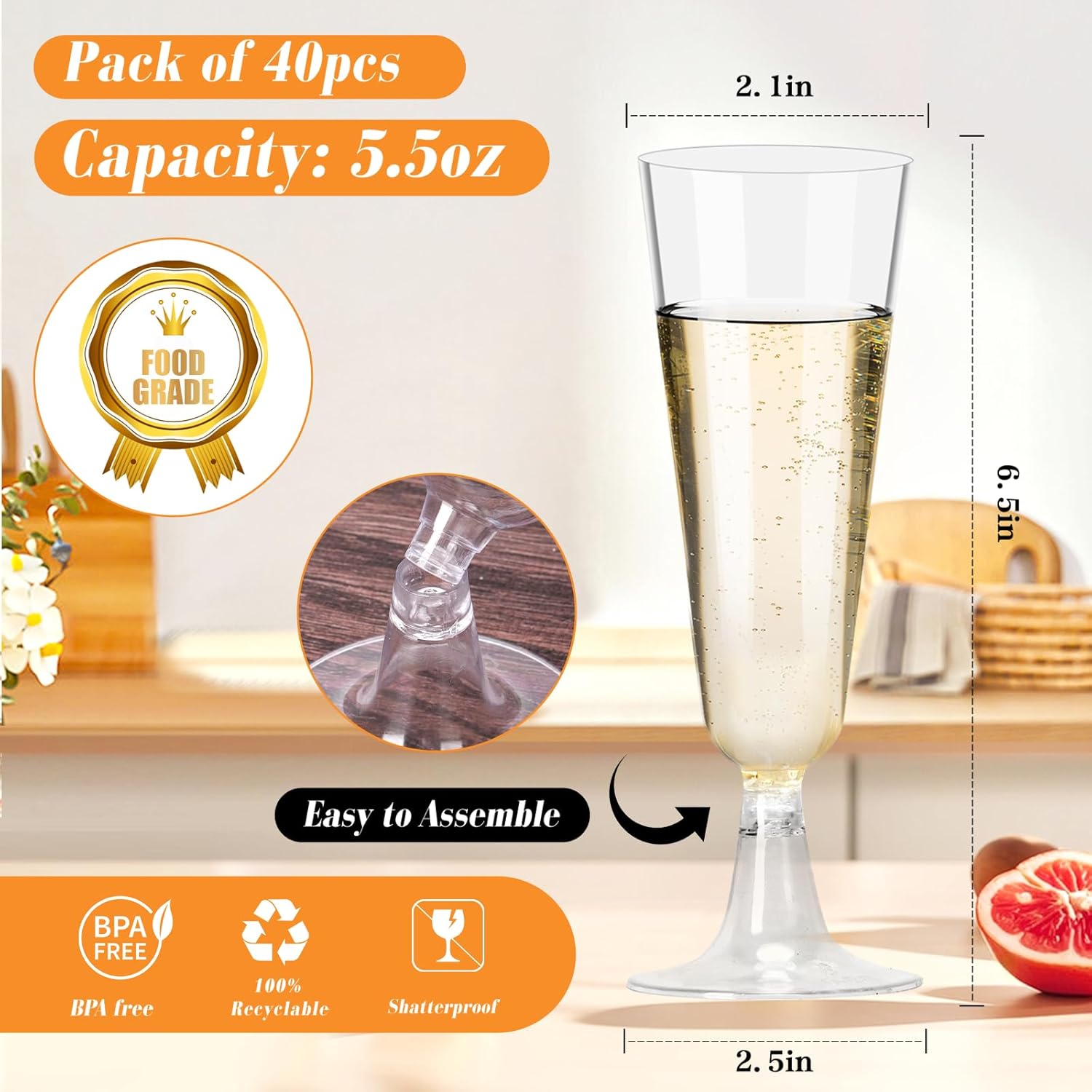 Plastic Champagne Flutes 40 Pa - Eve Party 리뷰 및 가격