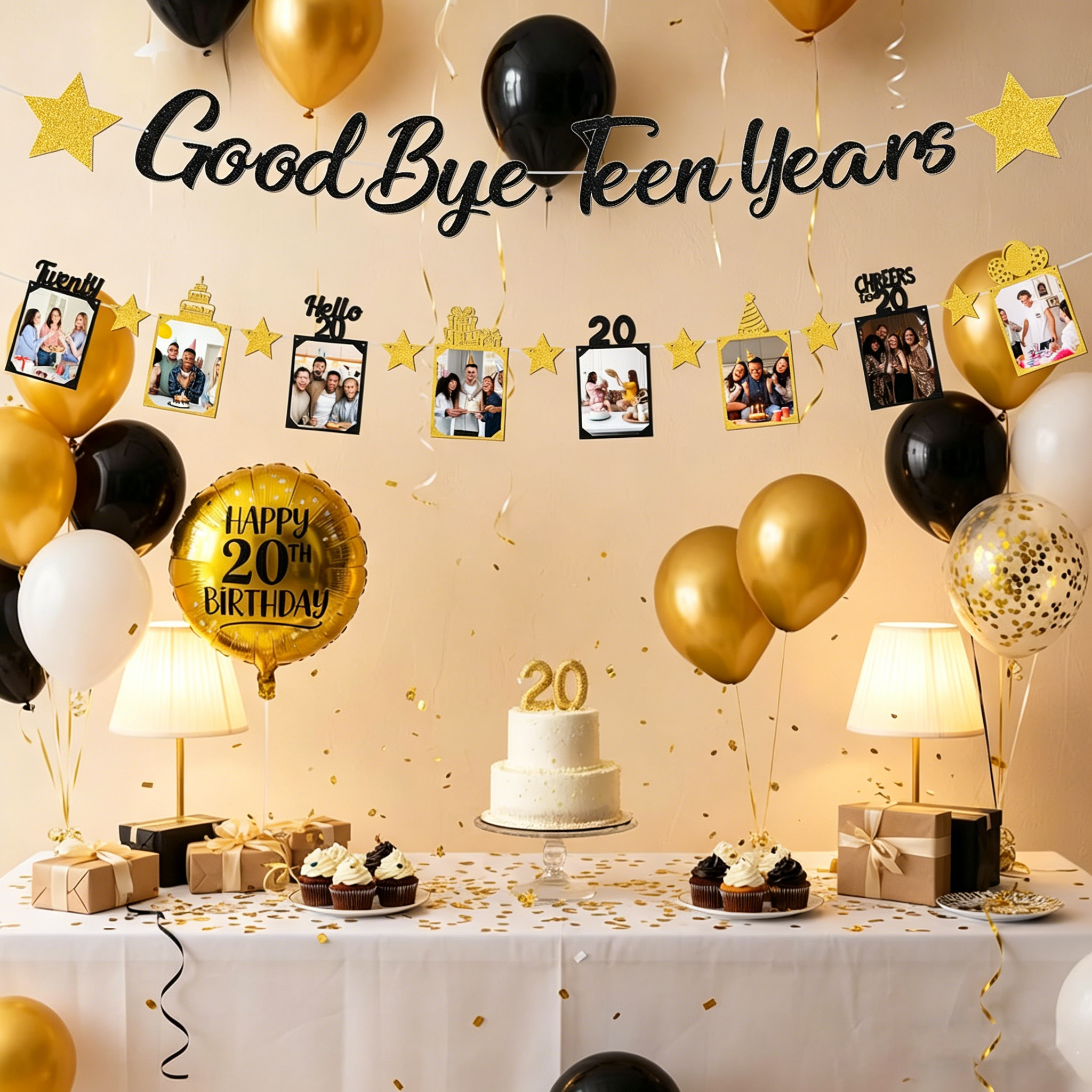 Black Gold Glitter Goodbye Tee - Party Banner Gold 리뷰 및 가격