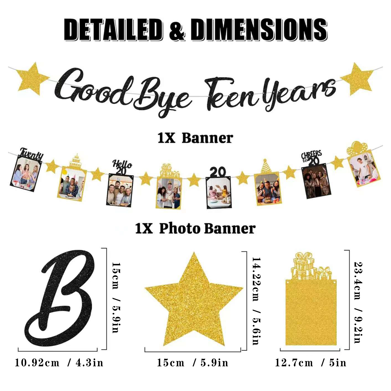 Black Gold Glitter Goodbye Tee - Party Banner Gold 리뷰 및 가격