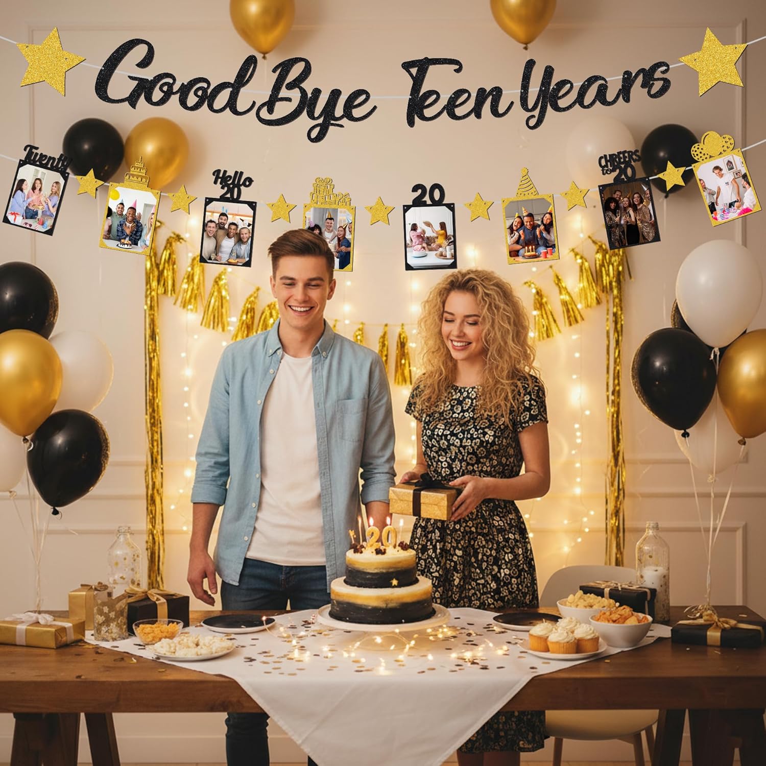 Black Gold Glitter Goodbye Tee - Party Banner Gold 리뷰 및 가격