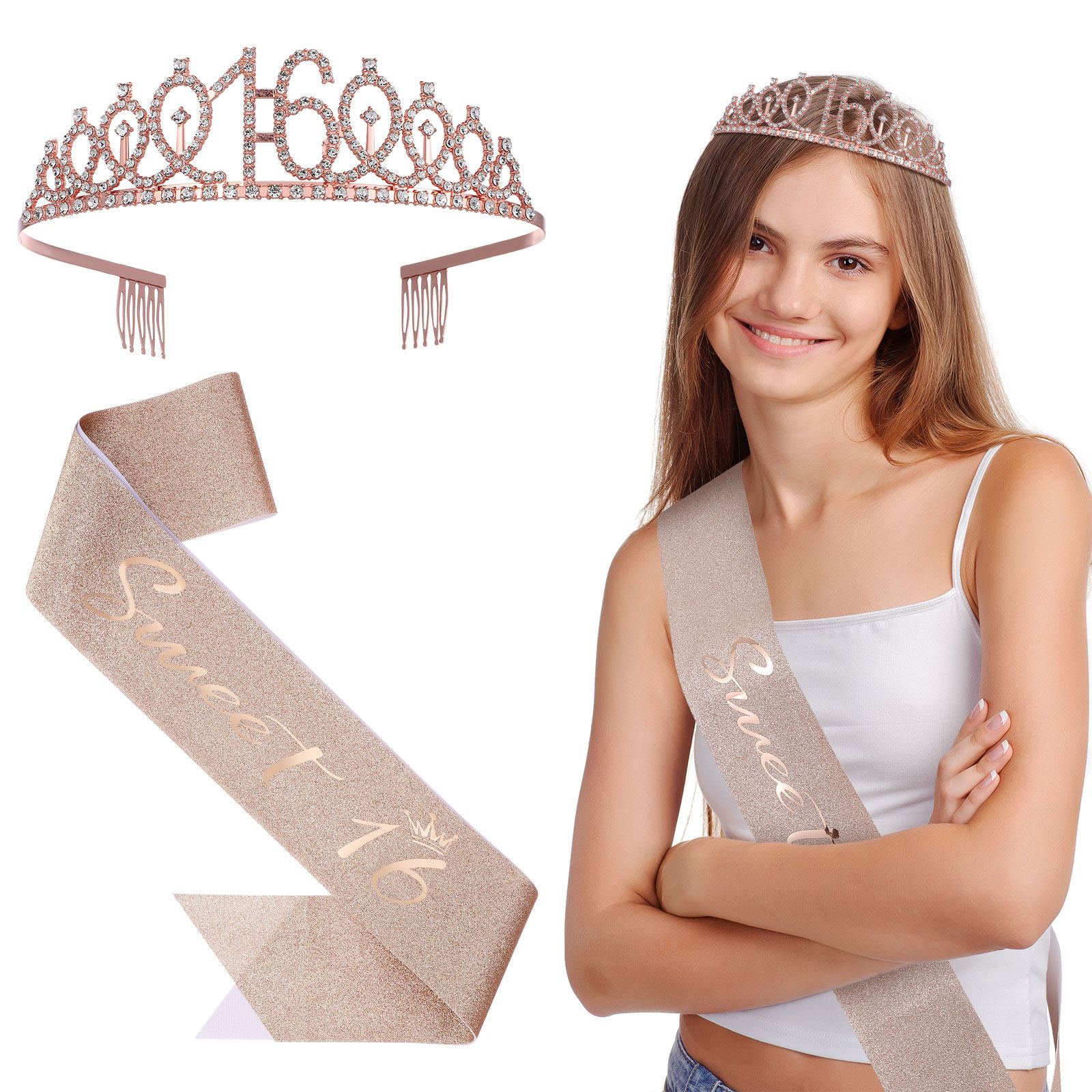 1Set Glittering Birthday Tiara - Birthday Sash Glitter 리뷰 및 가격